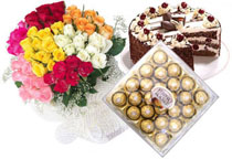 50 Mix roses bouquet with a kg of cake and 24 pc ferrero rocher chocolates