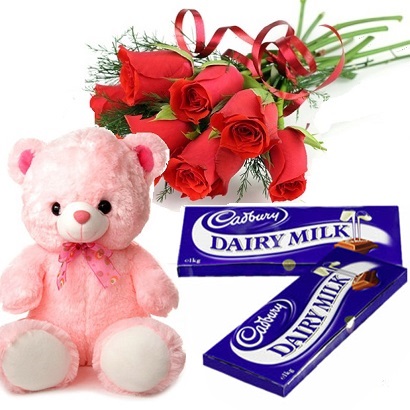 6 roses bouquet, teddy and 4 chocolates