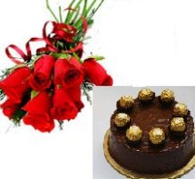 1/2 kg ferrero rocher eggless cake with 6 roses