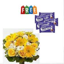 gerberas bouquet with chocolates