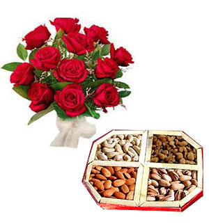 1/2 Kg Dry Fruits and 12 Roses Bouquet