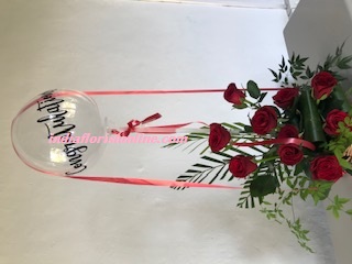 CONGRATULATIONS printed transparent balloon with 8 red roses arrangement